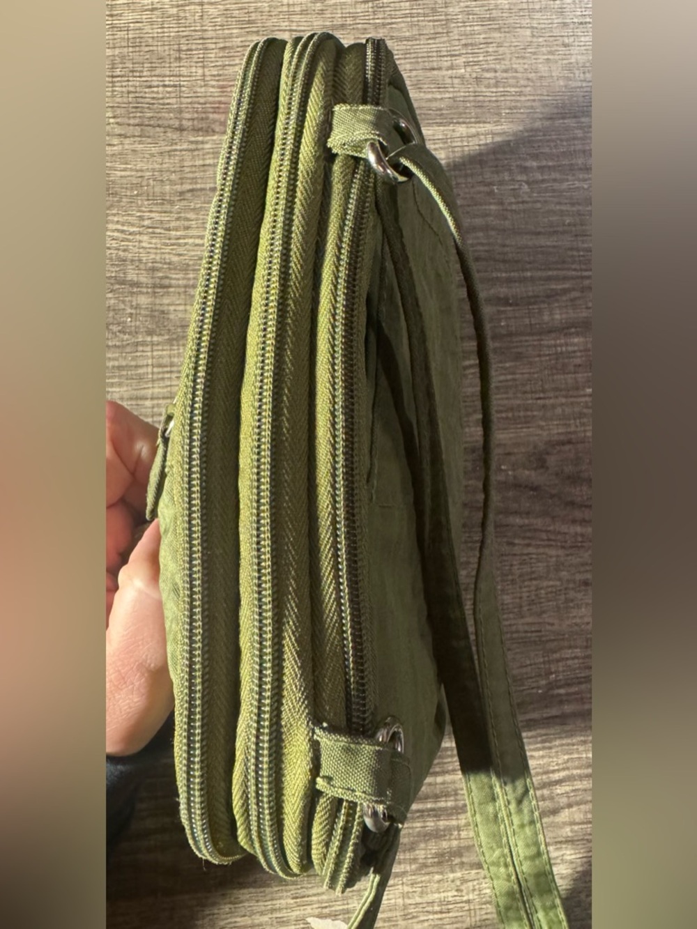 Multi Pocket Crossbody Organizer Travel Bag Olive Green Nylon MultiSac Purse - Picture 3 of 13